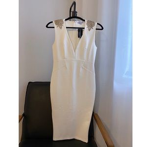 White deep V-neck dress